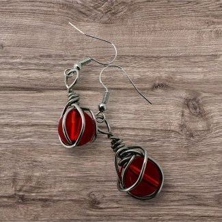 Wire Wrapped Red Glass